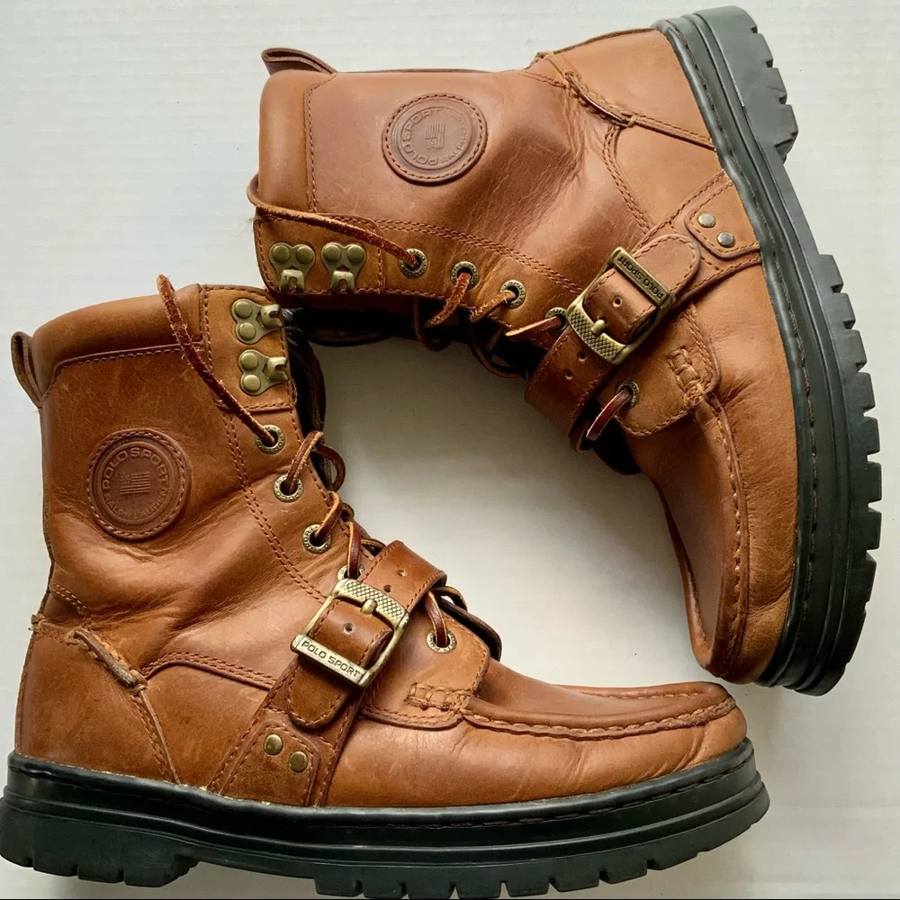 靴 90's POLO SPORT brown leather boots Vintage 90's Polo Sport Ralph Lauren Redway Leather Boots